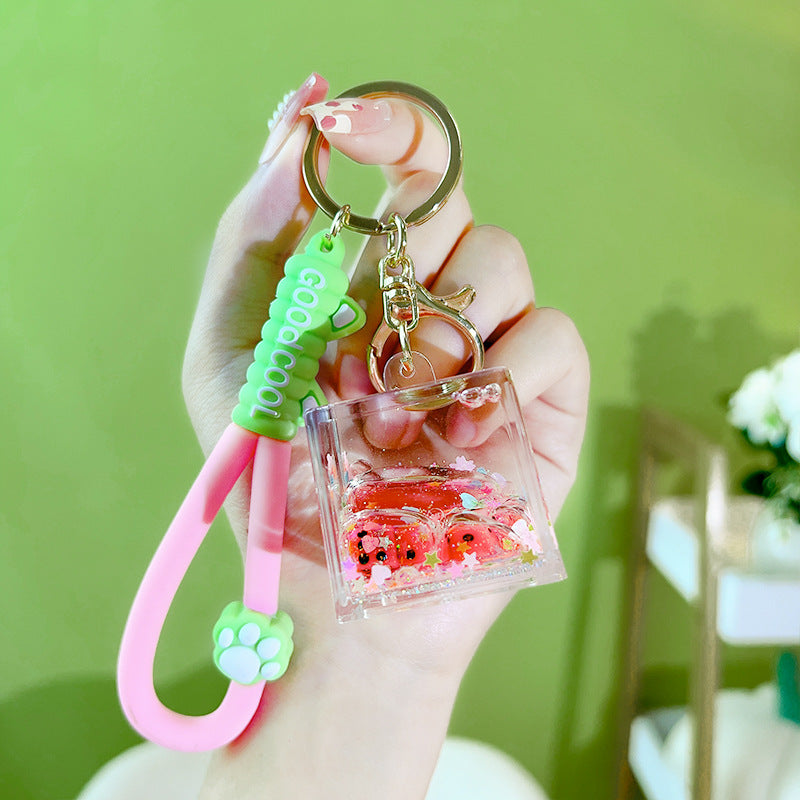 Wholesale Oil Filled Cute Quicksand Acrylic Key Ring